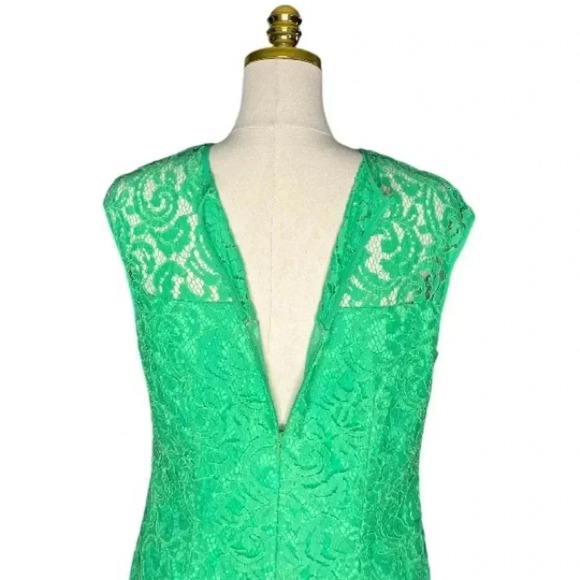 ADRIANNA PAPELL |SLEEVELESS LACE DRESS WITH BEADED NECK IN BOTANIC GREEN SIZE 10 - Picture 8 of 10